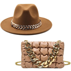 Fedora Hats Women Luxury Accessories Gold Chain