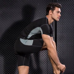 Men Compression Dry Fit T Shirt Patchwork Mesh fabric T-shirt Gym Fitness Clothing Exercise Bodybuilding Training Shirt 3XL xxxl