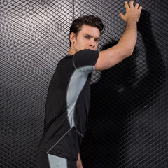 Men Compression Dry Fit T Shirt Patchwork Mesh fabric T-shirt Gym Fitness Clothing Exercise Bodybuilding Training Shirt 3XL xxxl