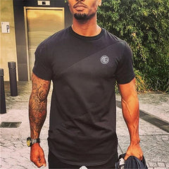 Mens Running T Shirt Sportswear Fitness Sport T Shirt Slim fit Gym Tshirt Bodybuilding Shirt Men Cotton Patchwork Mesh Rashgard