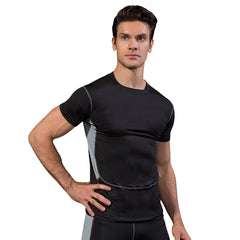 Men Compression Dry Fit T Shirt Patchwork Mesh fabric T-shirt Gym Fitness Clothing Exercise Bodybuilding Training Shirt 3XL xxxl