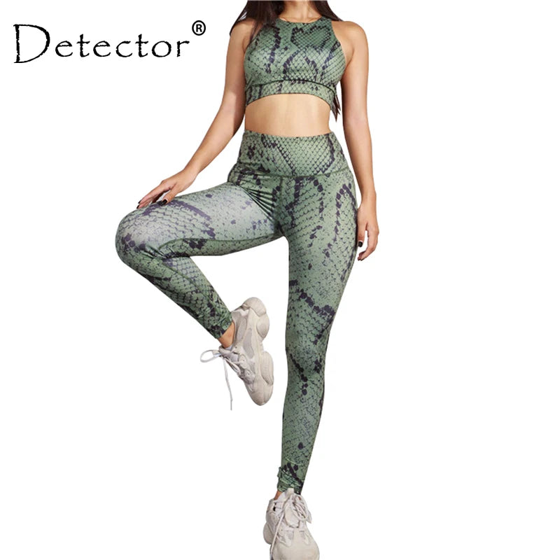 Detector Women 2 Piece Yoga Set Snake Sport Bra + Fitness Leggings Tracksuits High Waist Workout Athletic Sportswear for Female