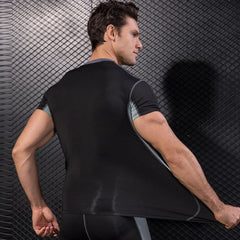 Men Compression Dry Fit T Shirt Patchwork Mesh fabric T-shirt Gym Fitness Clothing Exercise Bodybuilding Training Shirt 3XL xxxl