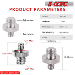 5 Core 1/4 Male to 3/8 Inch Male Threaded Camera Tripod Screw Adapter Mount Screws Accessories