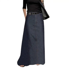 Lemongor Female Stylish Imitation Denim A-Line High Waist Long Skirts 2024 New Spring Summer Solid Color Korean Pockets Skirt