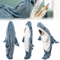 Cartoon Shark Blanket Hoodie Women Kigurumi Playsuit Kids Parents Hooded Warm Flannel Funny Homewear Shark Onesie Sleeping Bag