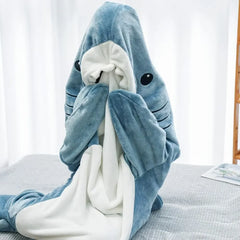 Cartoon Shark Blanket Hoodie Women Kigurumi Playsuit Kids Parents Hooded Warm Flannel Funny Homewear Shark Onesie Sleeping Bag