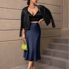 Summer Skirts For Women 2024 Womens Satin Slim Skirt Solid Color Mid Length Hip Fishtail Skirt Plus Size Women Clothing