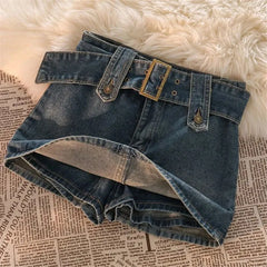 Denim Mini Skirts Vintage Women Summer Y2K Solid Belt Sexy Jeans Skirts Female Casual Ball Gown Korean Slim A Line Street Skirts