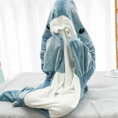 Cartoon Shark Blanket  Sleeping Bag Women Pajamas Nap Adult Blanket Flannel Shark Plaid Nightrobe Comfy Bathrobe Homewear