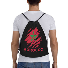 Custom Moroccan Torn Morocco Flag Drawstring Bag for Shopping Yoga Backpacks Men Women Sports Gym Sackpack