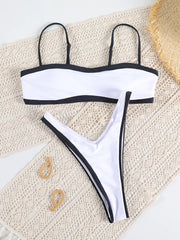 Miyouj High Cut Bikini Sets Bandage Bordered Thongs Swimwear Women's Low Waist Bathsuit Sexy Swimsuit 2024 Solid Color Beachwear