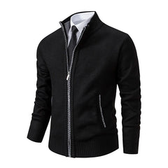 Autumn And Winter New Jersey Men's Casual Sports Coat Solid Color Stand Collar Wweater Grab Fleece Warm Zipper Cardigan