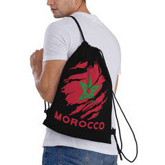 Custom Moroccan Torn Morocco Flag Drawstring Bag for Shopping Yoga Backpacks Men Women Sports Gym Sackpack