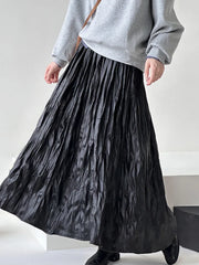 [LANMREM] Vintage Pleated Skirt For Women Elastic High Waist A-line Mid-length Fashion Skirts 2024 Autumn New Clothing 26C311