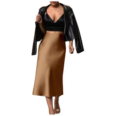 Summer Skirts For Women 2024 Womens Satin Slim Skirt Solid Color Mid Length Hip Fishtail Skirt Plus Size Women Clothing