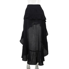 2024 Aesthetic Ruffle Y2k Sexy High Low Black Skirt Harajuku Retro Gothic Vintage lrregular long Rock Skirt Streetwear