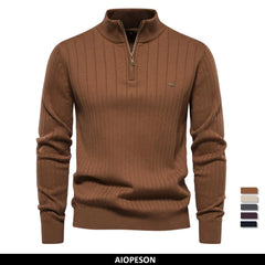 2023 New Autumn Zipper Pullover Sweaters for Men High Quality Warm Winter Stand Collar Cotton Knitted Sweater Men