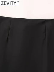 Zevity 2024 Women Fashion Black Color Soft Satin Long Skirt Faldas Mujer Female Back Zipper Ankle Length A Line Vestidos QUN294