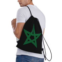 Custom Moroccan Torn Morocco Flag Drawstring Bag for Shopping Yoga Backpacks Men Women Sports Gym Sackpack