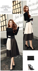 Spring Autumn New High Waist Contrast A-line Skirt All-match Zipper Loose Trend Skirts Vintage Elegant Temperament Women Clothes