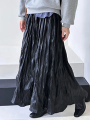 [LANMREM] Vintage Pleated Skirt For Women Elastic High Waist A-line Mid-length Fashion Skirts 2024 Autumn New Clothing 26C311