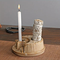 4-In-1 Ceramic Candle & Incense Holder Morandi Color with Cute Stars and Moon Design Perfect for Sage Palo Santo Stick Incense