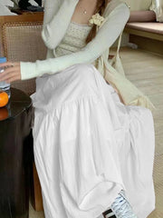 Women Cake Skirt Autumn New Trend A-line Big Swing Double Layer Long Skirt Casual Sweet Korean High Waist Pleated Skirt Solid