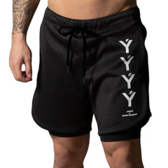 20232 In 1 Double Layer Shorts Men Gym Fitness Workout Bermuda Run Sports Quick Dry Male Short Shorts Summer Casual Beach Pants