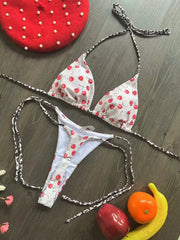 OIINAA Bathing Suit Women Sexy Cherry Printed Swimsuit Lace Up Bikini Set Drawstring Two-piece Summer Female Thong New Biquinis