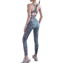 Sexy Snake Pattern Print Yoga Set Women Shockproof Bra High Waist Hips Trousers Fitness Tracksuit Seamless Yoga Set Female