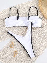 Miyouj High Cut Bikini Sets Bandage Bordered Thongs Swimwear Women's Low Waist Bathsuit Sexy Swimsuit 2024 Solid Color Beachwear