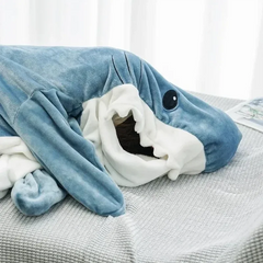 Cartoon Shark Blanket  Sleeping Bag Women Pajamas Nap Adult Blanket Flannel Shark Plaid Nightrobe Comfy Bathrobe Homewear