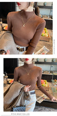 Elegant Solid Basic Knitted Tops Women Turtlneck Sweater Long Sleeve Casual Slim Pullover Korean Fashion Simple Chic Clothes