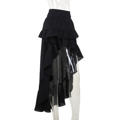 2024 Aesthetic Ruffle Y2k Sexy High Low Black Skirt Harajuku Retro Gothic Vintage lrregular long Rock Skirt Streetwear