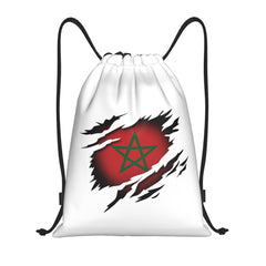 Custom Moroccan Torn Morocco Flag Drawstring Bag for Shopping Yoga Backpacks Men Women Sports Gym Sackpack