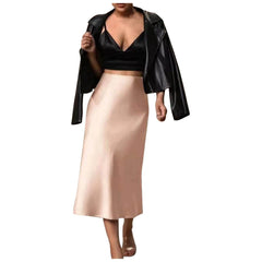 Summer Skirts For Women 2024 Womens Satin Slim Skirt Solid Color Mid Length Hip Fishtail Skirt Plus Size Women Clothing