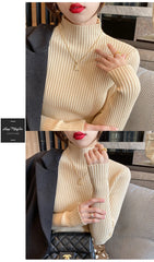 Elegant Solid Basic Knitted Tops Women Turtlneck Sweater Long Sleeve Casual Slim Pullover Korean Fashion Simple Chic Clothes