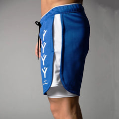 20232 In 1 Double Layer Shorts Men Gym Fitness Workout Bermuda Run Sports Quick Dry Male Short Shorts Summer Casual Beach Pants