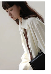 2024 Autumn Minimalist Long Sleeve Button Up Shirt Women Korean Style Solid Tie Oversize Shirts Blouse Loose Clothes Autumn Tops