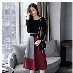 Spring Autumn New High Waist Contrast A-line Skirt All-match Zipper Loose Trend Skirts Vintage Elegant Temperament Women Clothes