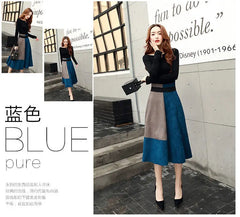 Spring Autumn New High Waist Contrast A-line Skirt All-match Zipper Loose Trend Skirts Vintage Elegant Temperament Women Clothes