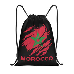 Custom Moroccan Torn Morocco Flag Drawstring Bag for Shopping Yoga Backpacks Men Women Sports Gym Sackpack