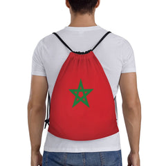 Custom Moroccan Torn Morocco Flag Drawstring Bag for Shopping Yoga Backpacks Men Women Sports Gym Sackpack