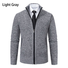 Autumn And Winter New Jersey Men's Casual Sports Coat Solid Color Stand Collar Wweater Grab Fleece Warm Zipper Cardigan