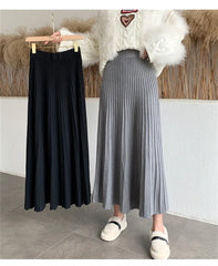 2023 Long Knitted Skirt Women Autumn Winter Warm Skirts Female Korean Fashion Pleated Skirt Ladies Elegant High Waist Maxi Skirt