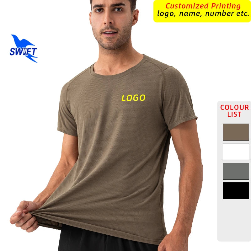 Customize LOGO Summer Sports Running Shirt Men Quick Dry Short Sleeve T-shirts Breathable Thin Elastic Gym Fitness Tee Tops Male