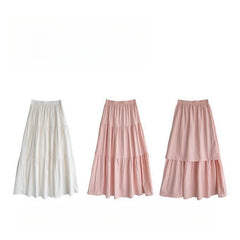 Women Cake Skirt Autumn New Trend A-line Big Swing Double Layer Long Skirt Casual Sweet Korean High Waist Pleated Skirt Solid