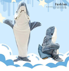 Cartoon Shark Blanket Hoodie Women Kigurumi Playsuit Kids Parents Hooded Warm Flannel Funny Homewear Shark Onesie Sleeping Bag