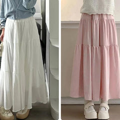 Women Cake Skirt Autumn New Trend A-line Big Swing Double Layer Long Skirt Casual Sweet Korean High Waist Pleated Skirt Solid